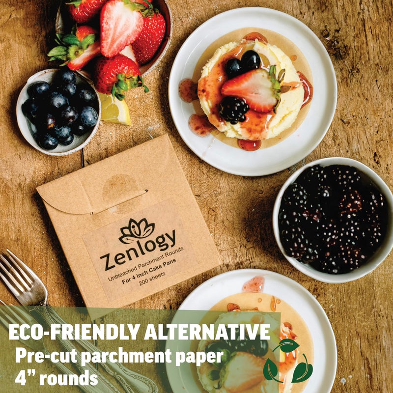 Zenlogy 4 Inch Small Parchment Paper Rounds (200 Sheets) - Unbleached, Pre-cut, High Heat, Round Liners - Fits 4 inch Small Round Pans or Great for Lining, Freezing and Storing, and Separating - Image 2